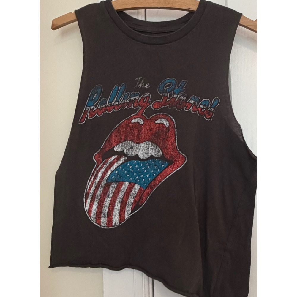 The Rolling Stones Graphic Muscle Tank Top Charcoal Black USA‎ Tongue XS